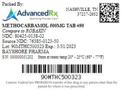 Methocarbamol 500mg Tab Qty 90 Ndc 80425 0138
